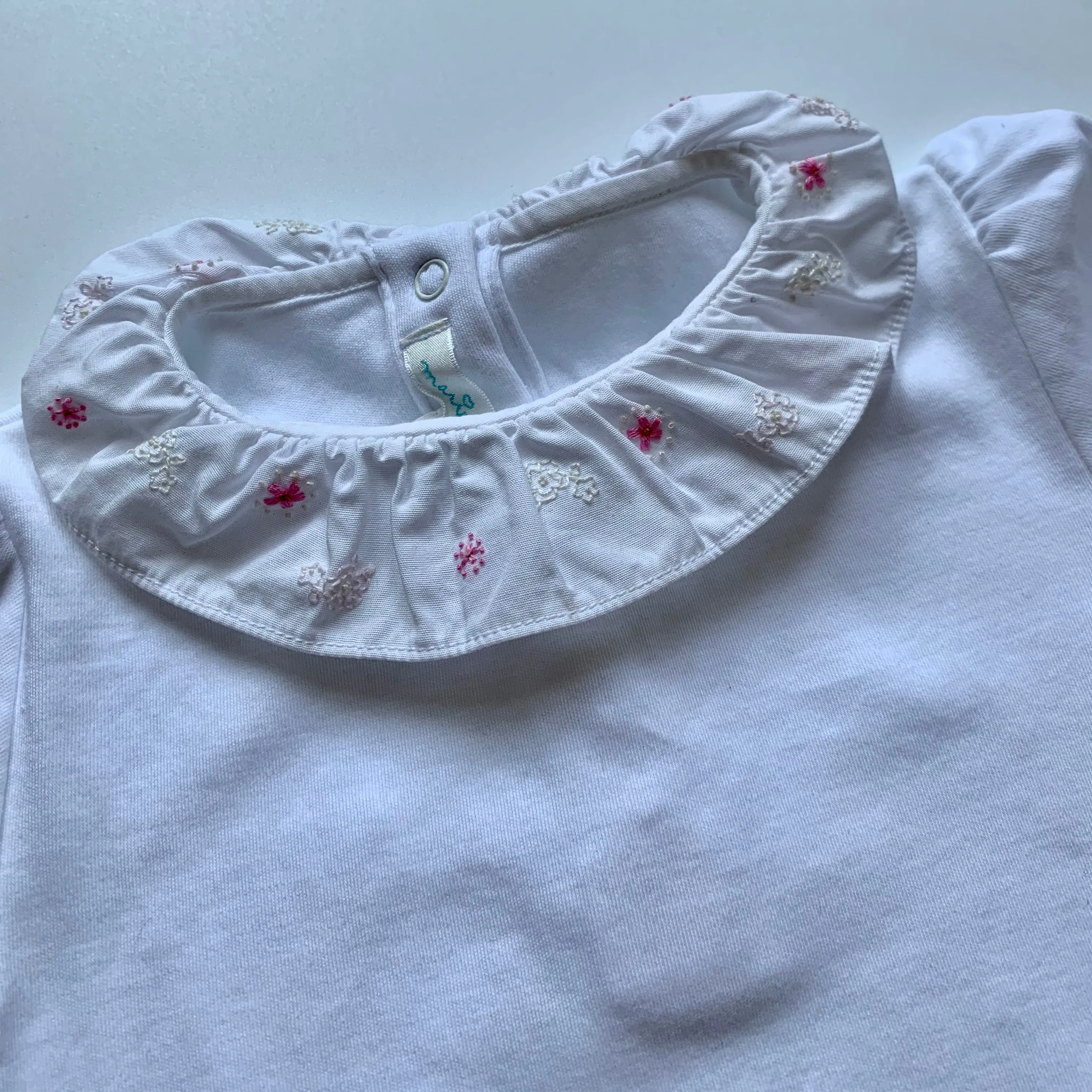 Marie-Chantal White Bodysuit With Frill Collar: 12 Months