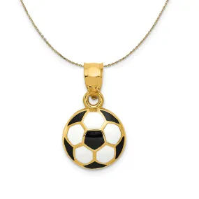 Yellow Gold Black & White Soccer Necklace