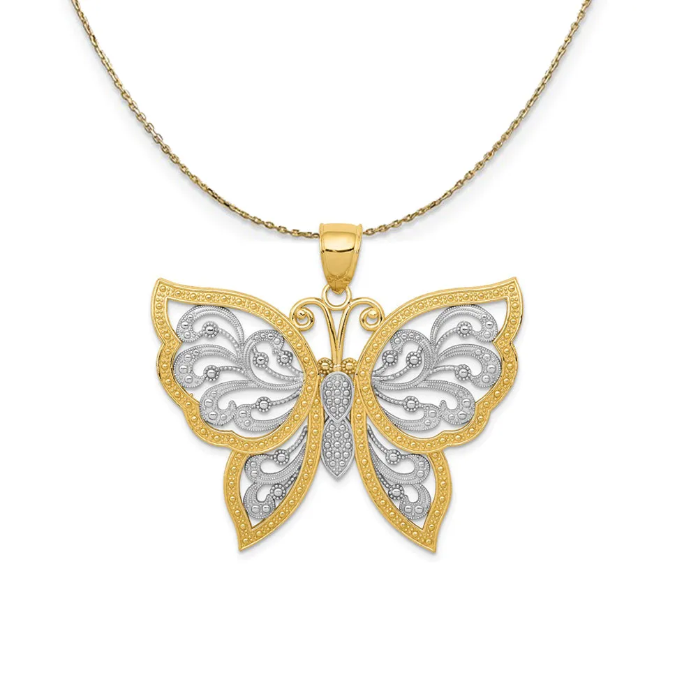 Yellow Gold Filigree Butterfly Necklace