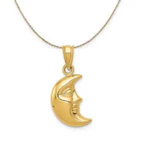 Yellow Gold 3D Crescent Moon Necklace