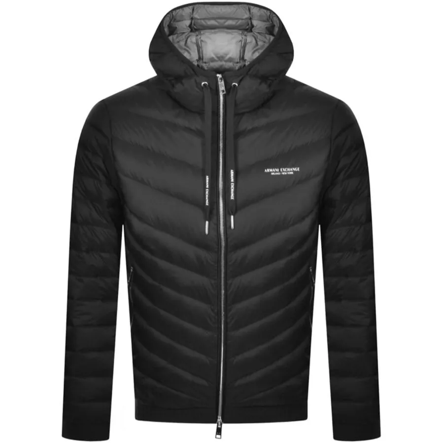 Armani Exchange Black Hooded Down Jacket