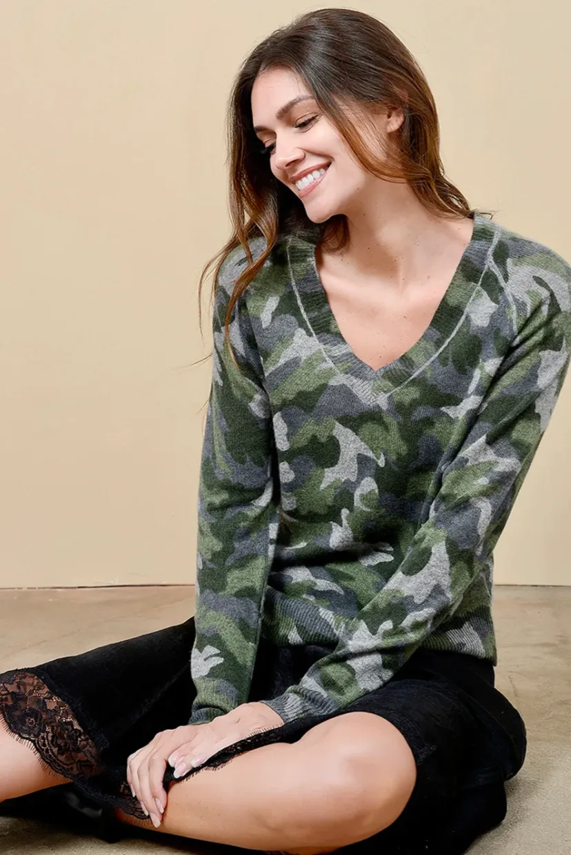 Army Green Cashmere Sweater by PAMMI