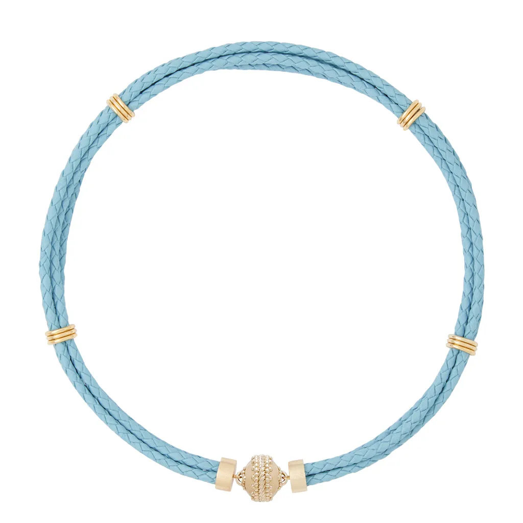 Powder Blue Aspen Braided Leather Necklace