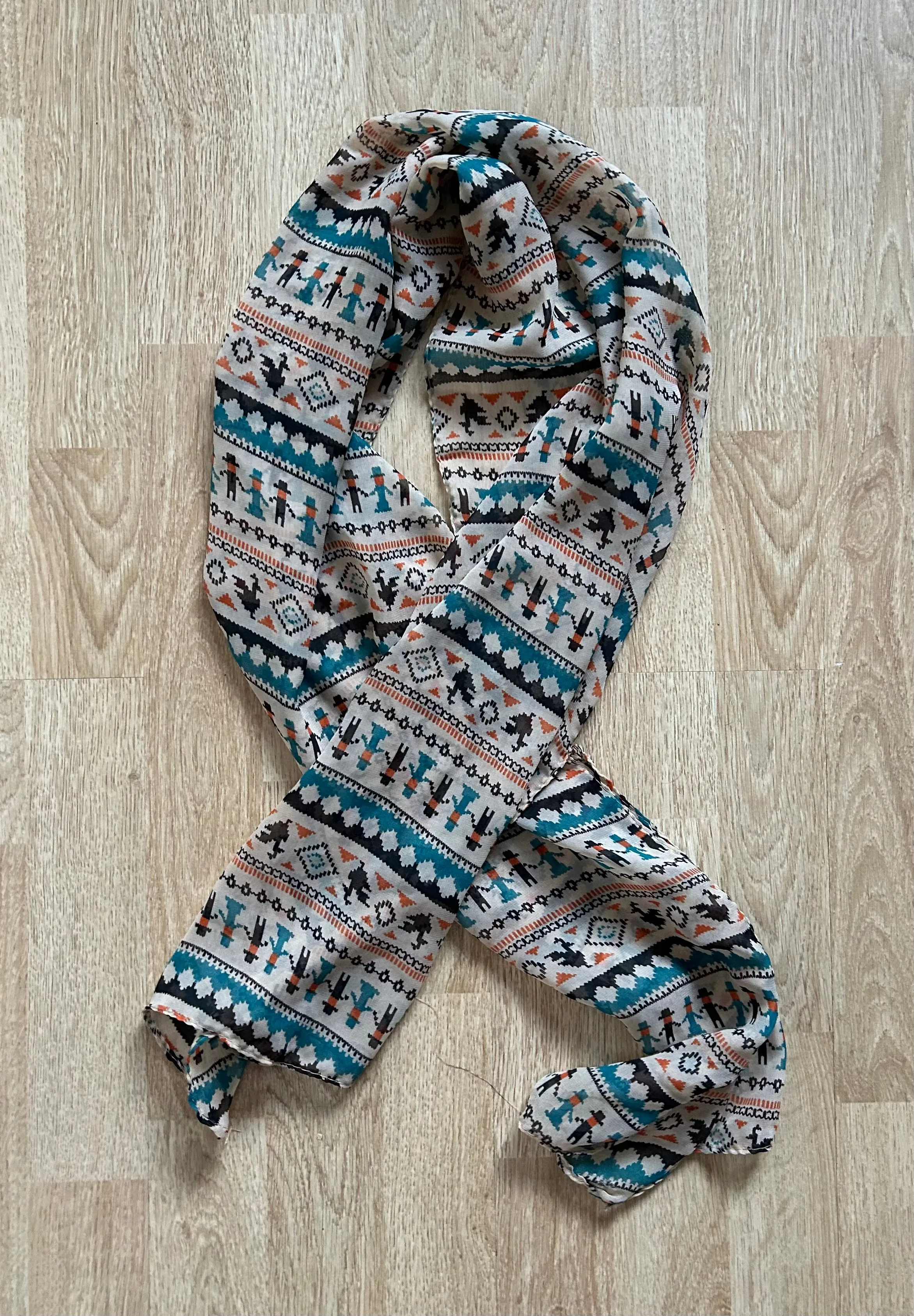 Beige Blue Print Scarf