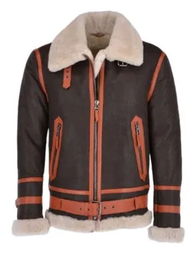 Men's Belted Leather Shearling Jacket