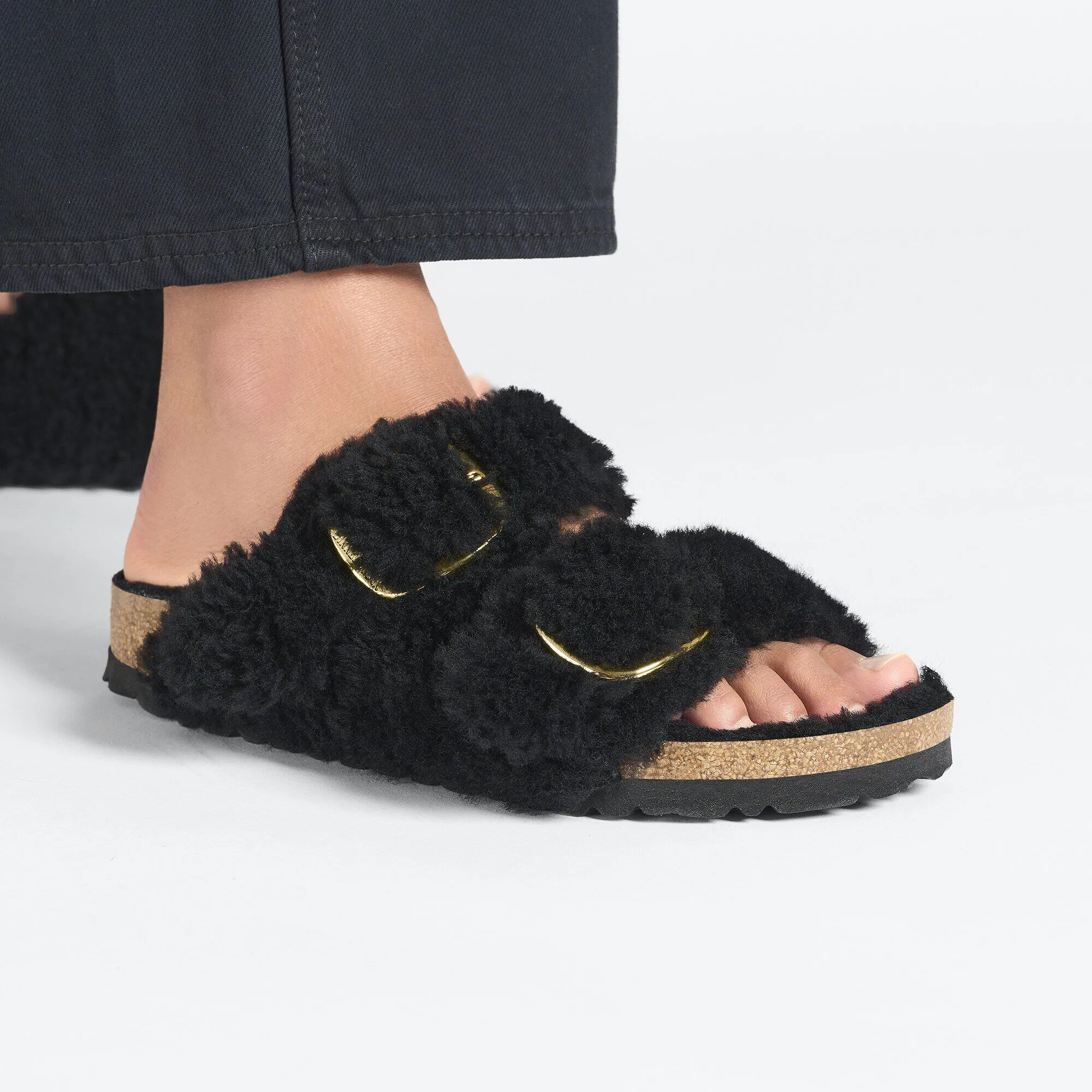 Big Buckle Shearling Sandals