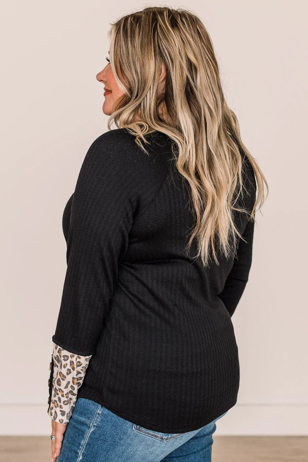 Black At My Happiest Button Knit Top