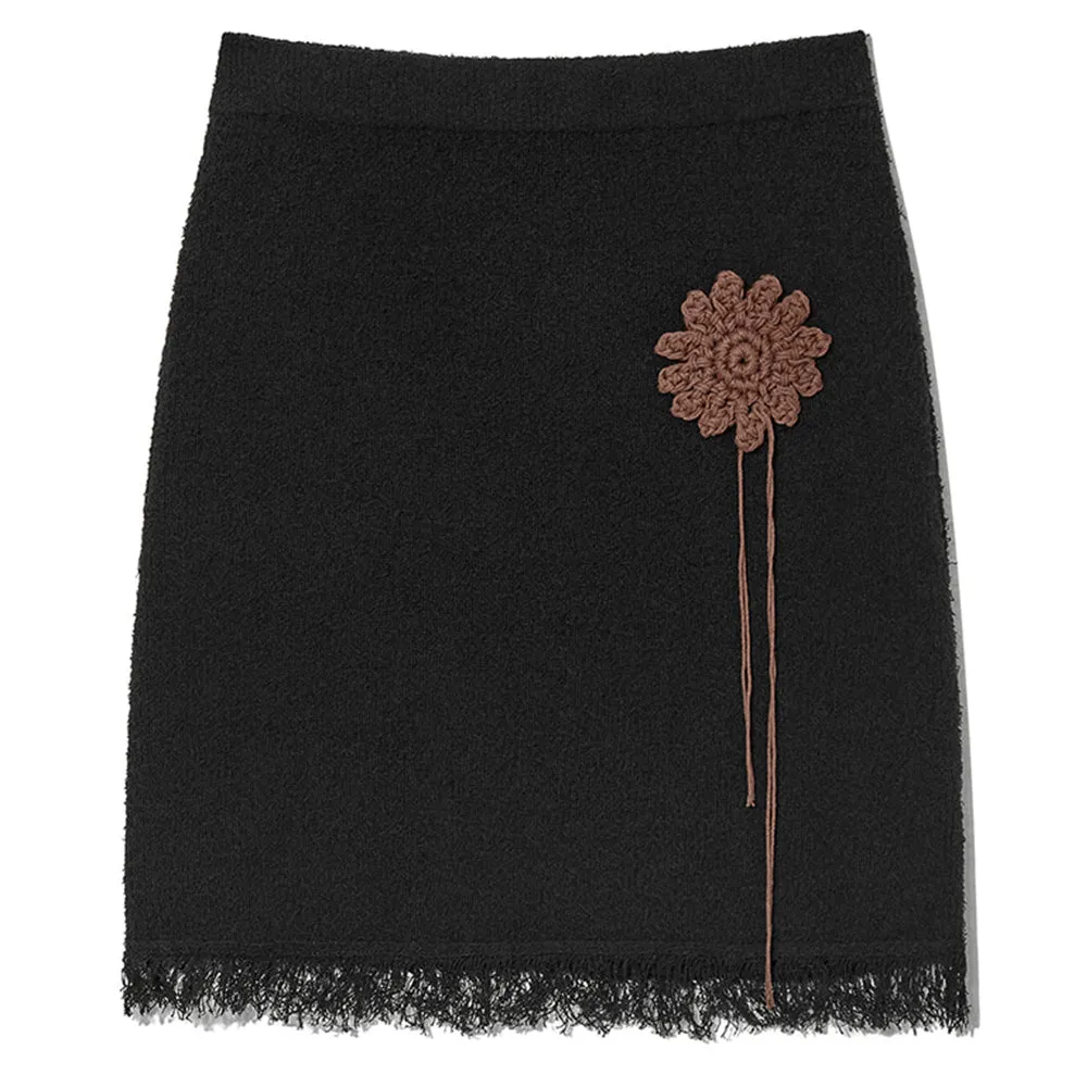 Black Crochet Knit Sun Skirt