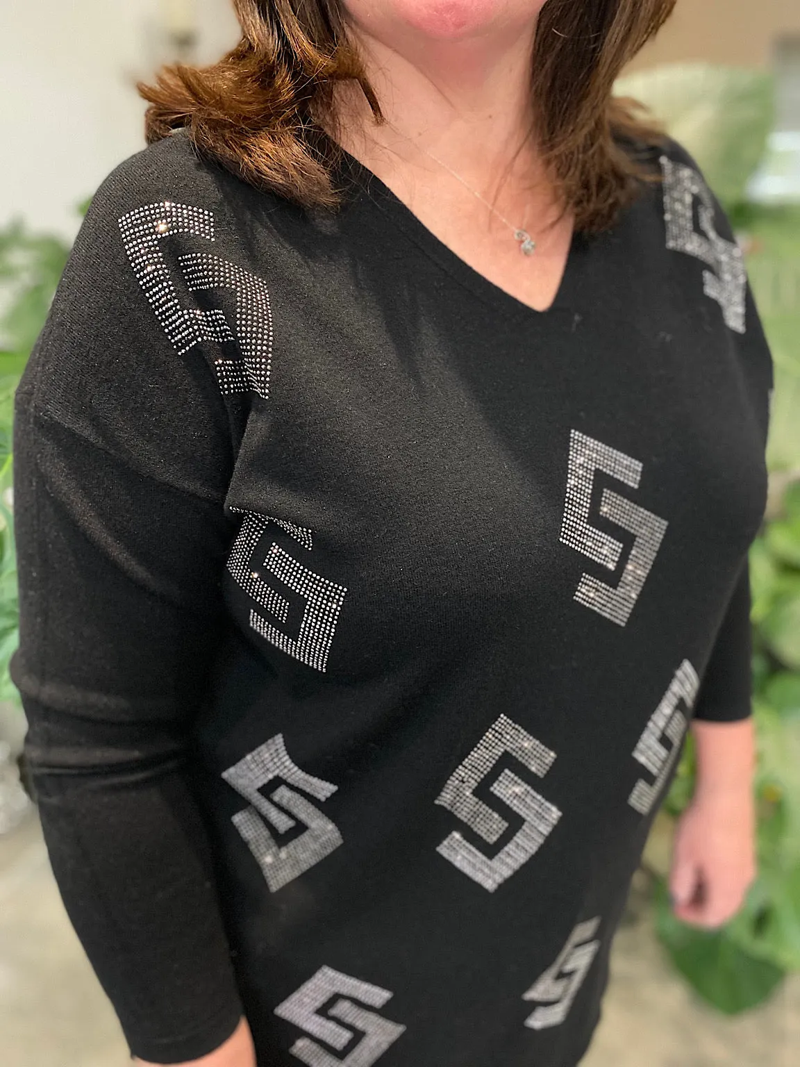 Black Diamante Greek Key Gail Knit