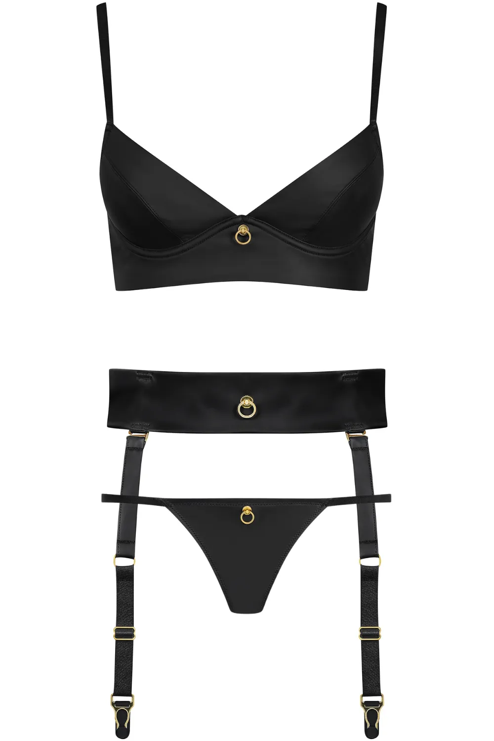 Noire Bralette, Thong & Suspender Set