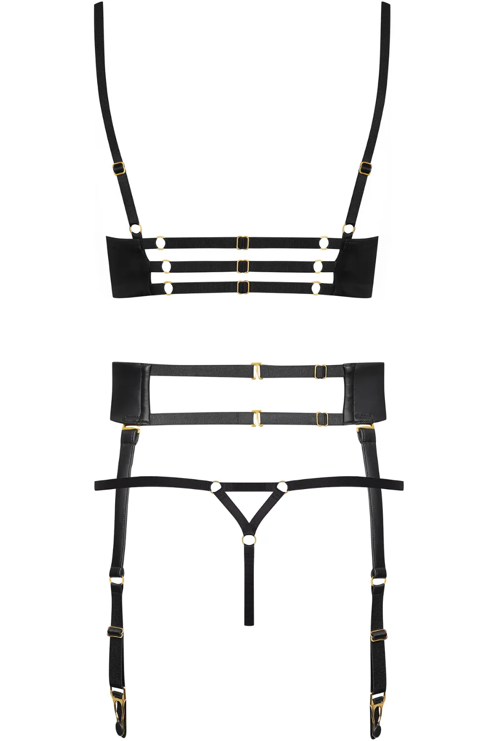 Noire Bralette, Thong & Suspender Set