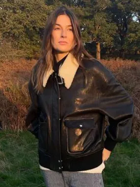 Black Leather Flight Bomber Jacket