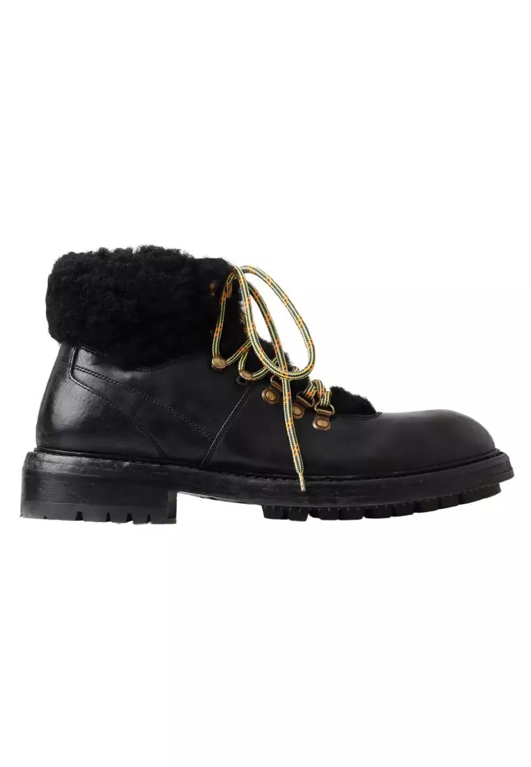 Black Leather Shearling Boots