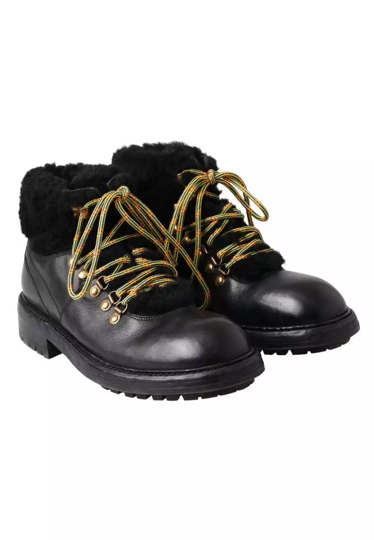 Black Leather Shearling Boots