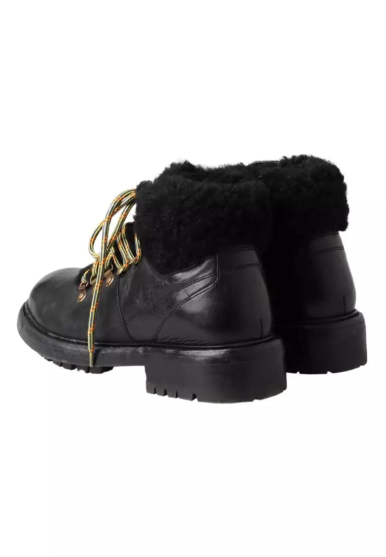 Black Leather Shearling Boots