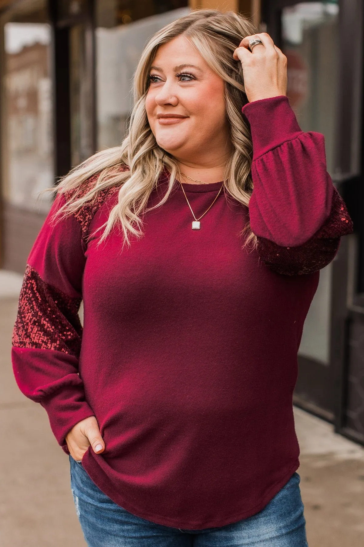 Burgundy Sequin Top for Special Moments