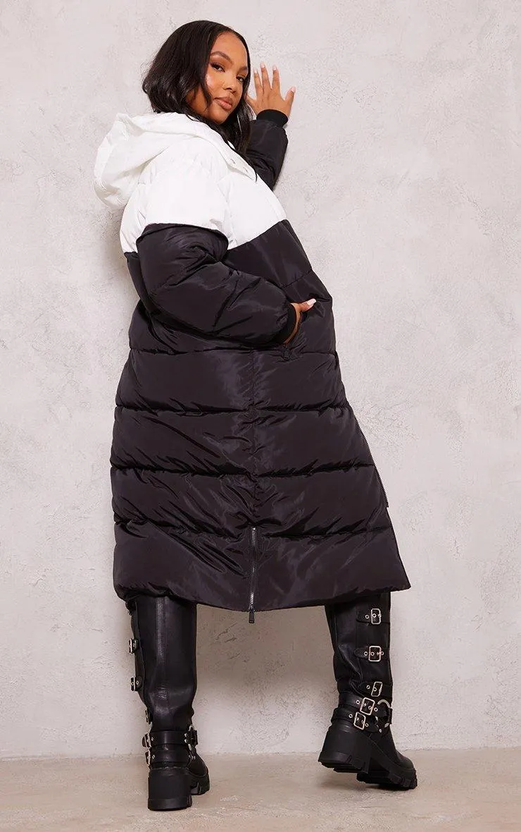 Black & White Contrast Hooded Puffer Jacket