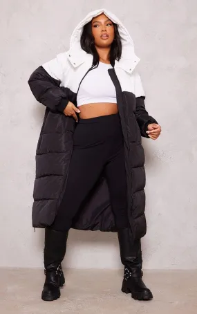 Black & White Contrast Hooded Puffer Jacket