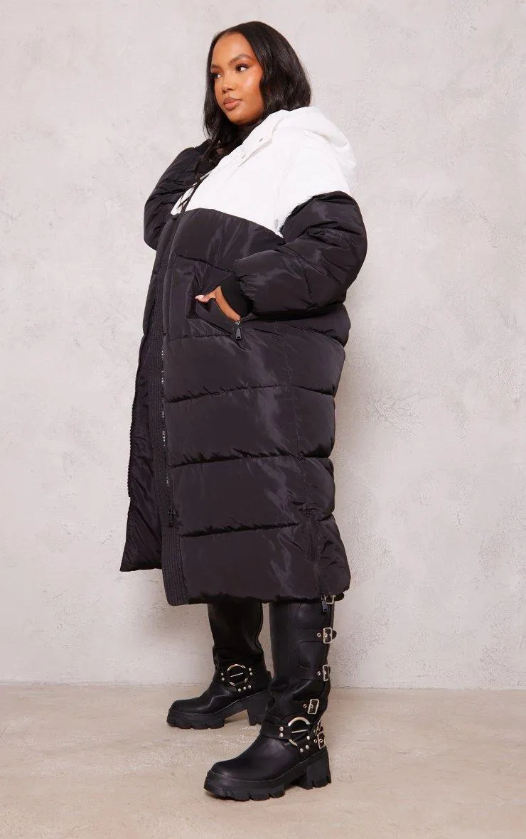 Black & White Contrast Hooded Puffer Jacket