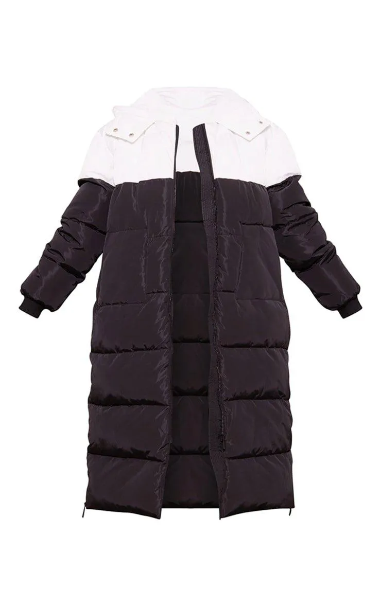 Black & White Contrast Hooded Puffer Jacket