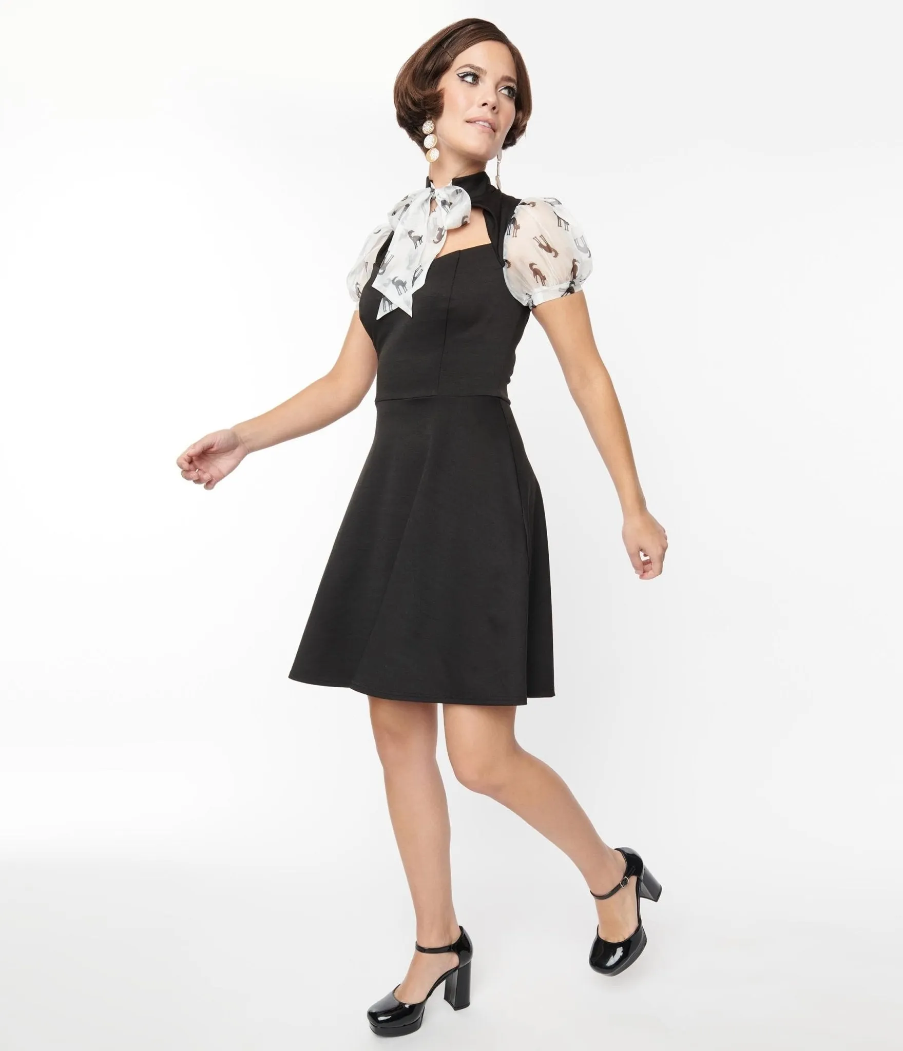 Black & White Cat Flare Dress by Smak Parlour