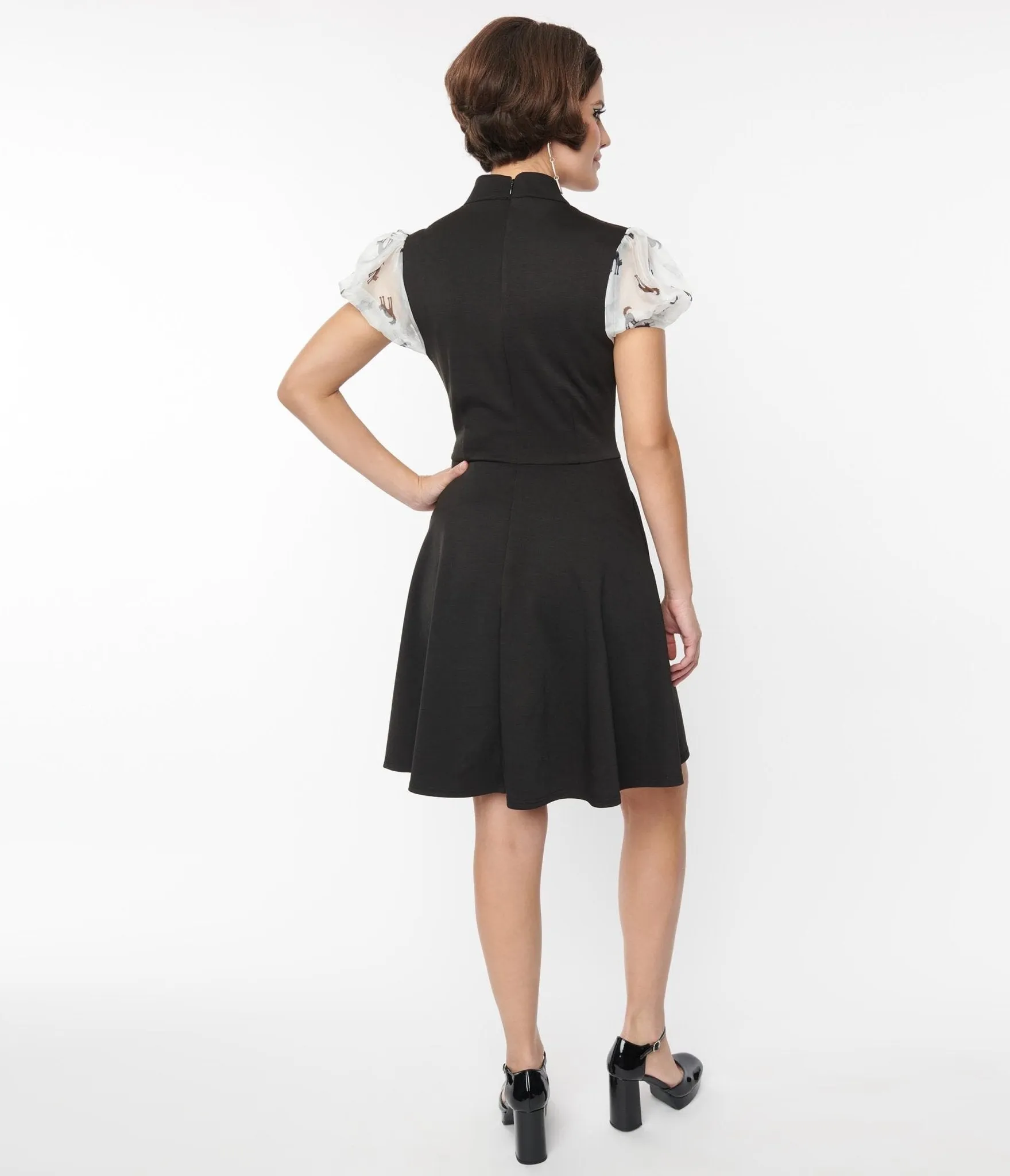 Black & White Cat Flare Dress by Smak Parlour