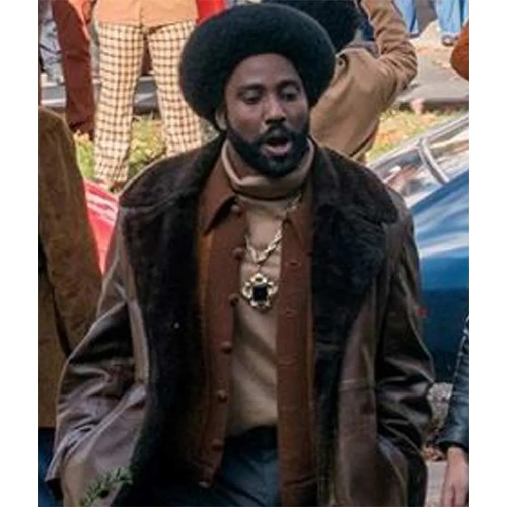 John David Washington Brown Shearling Leather Coat