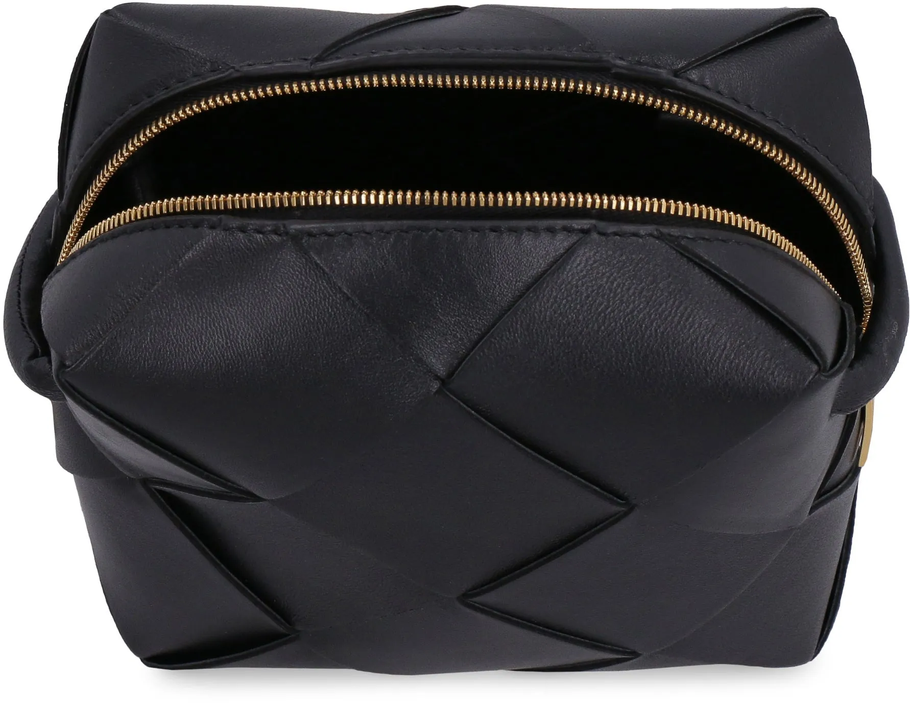 Black BOTTEGA VENETA Mini Intrecciato Leather Crossbody Bag with Gold-Tone Hardware