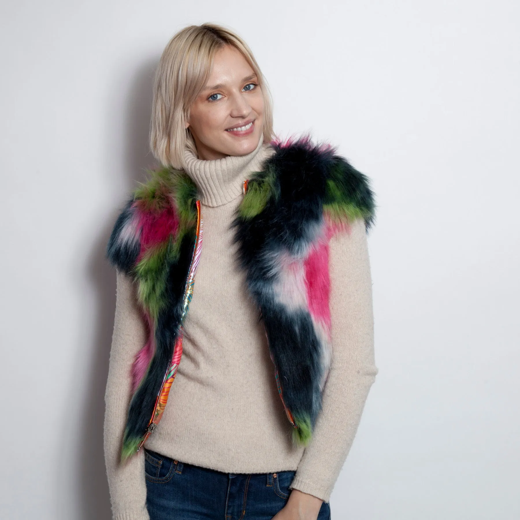 Bougainvillea Red Reversible Faux Fur Vest