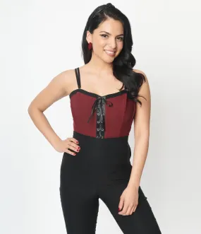 Unique Vintage Burgundy Black Corset Top