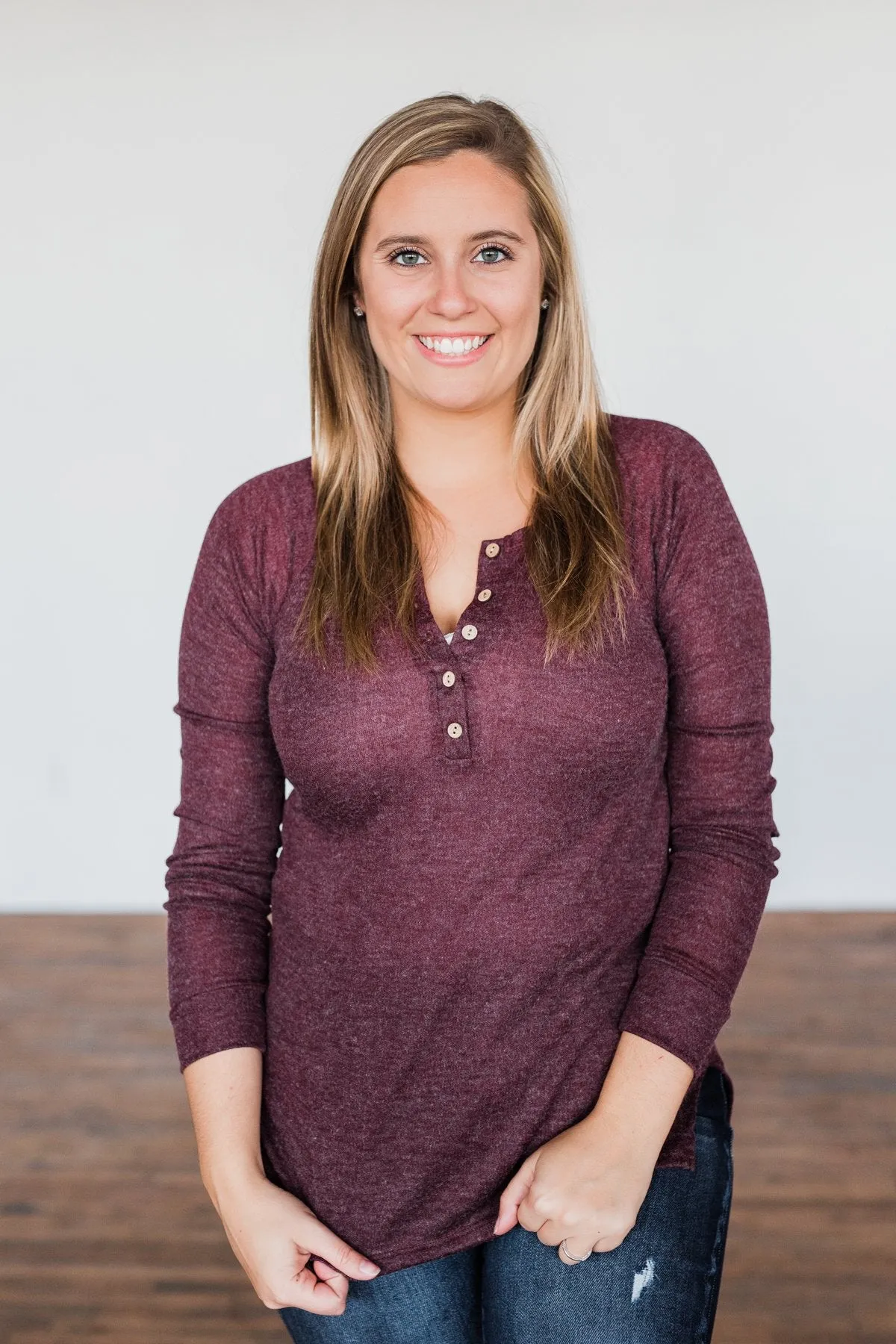 Burgundy Button Henley Top