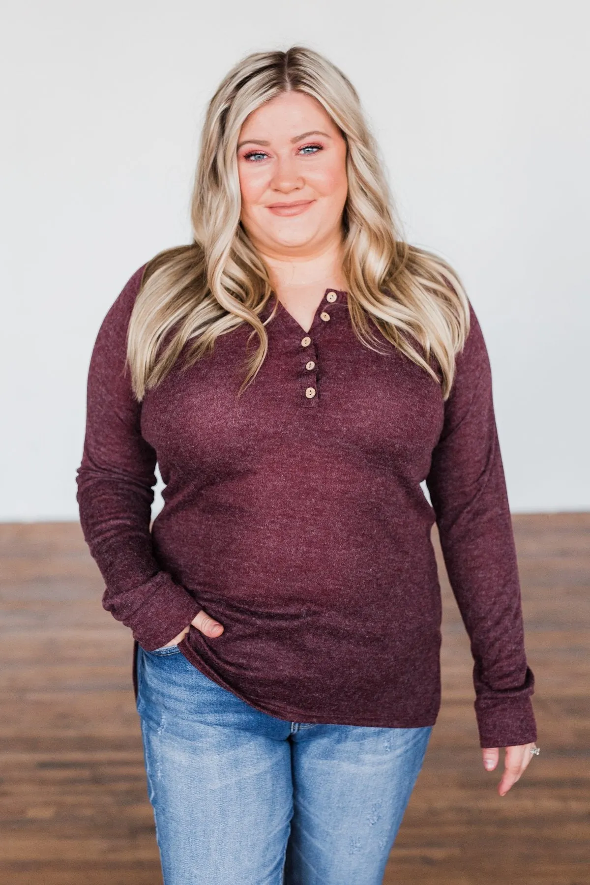 Burgundy Button Henley Top