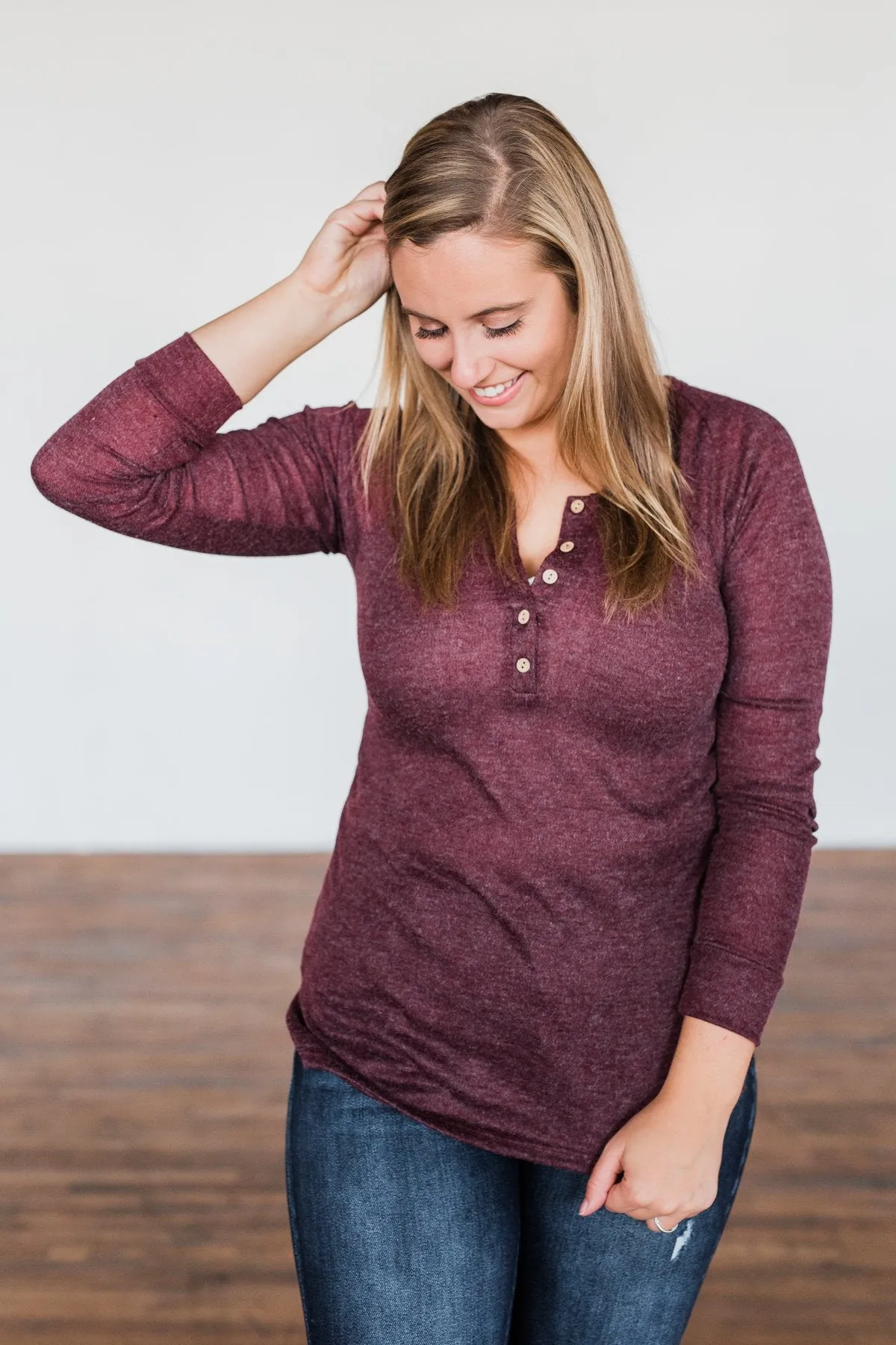 Burgundy Button Henley Top