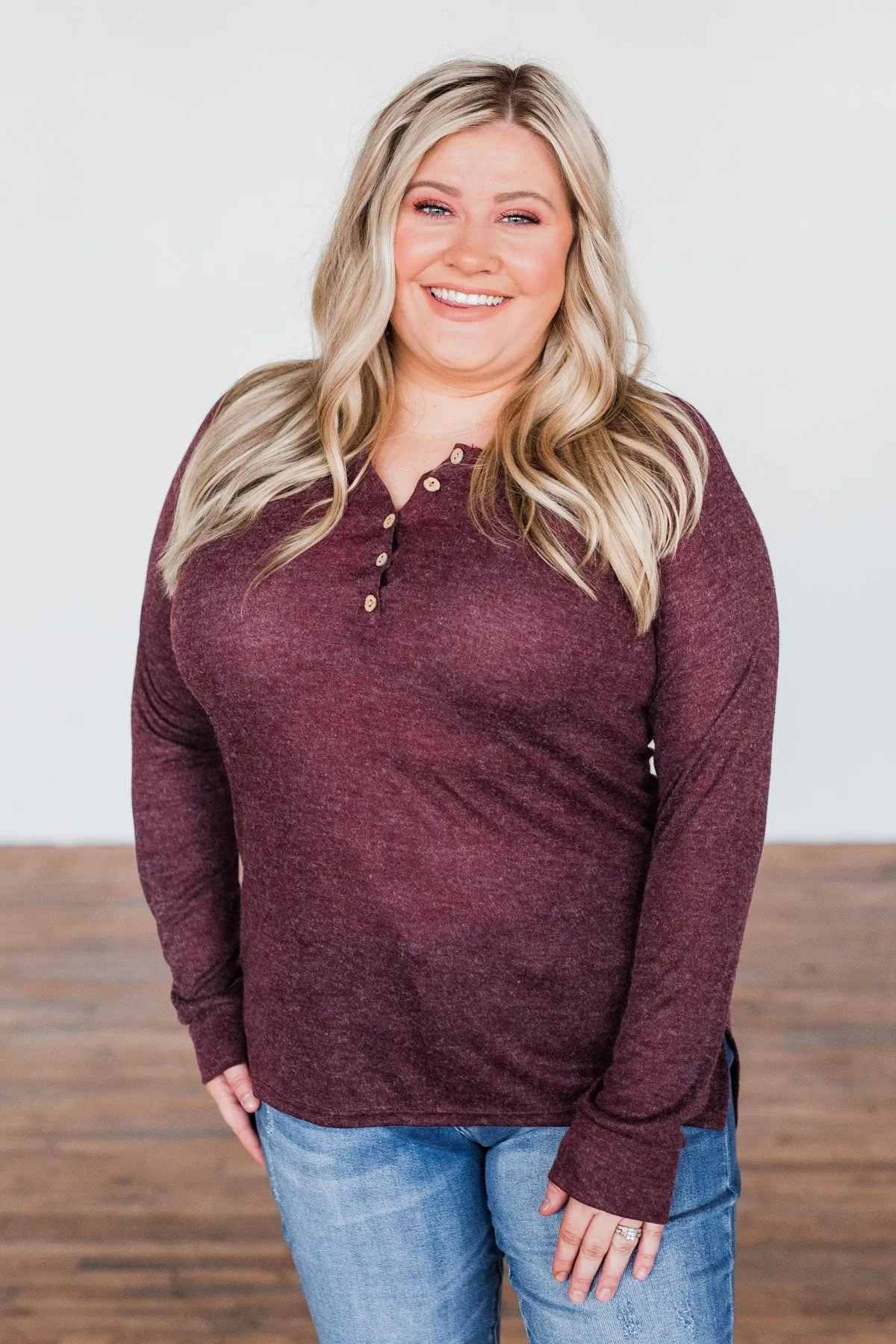 Burgundy Button Henley Top