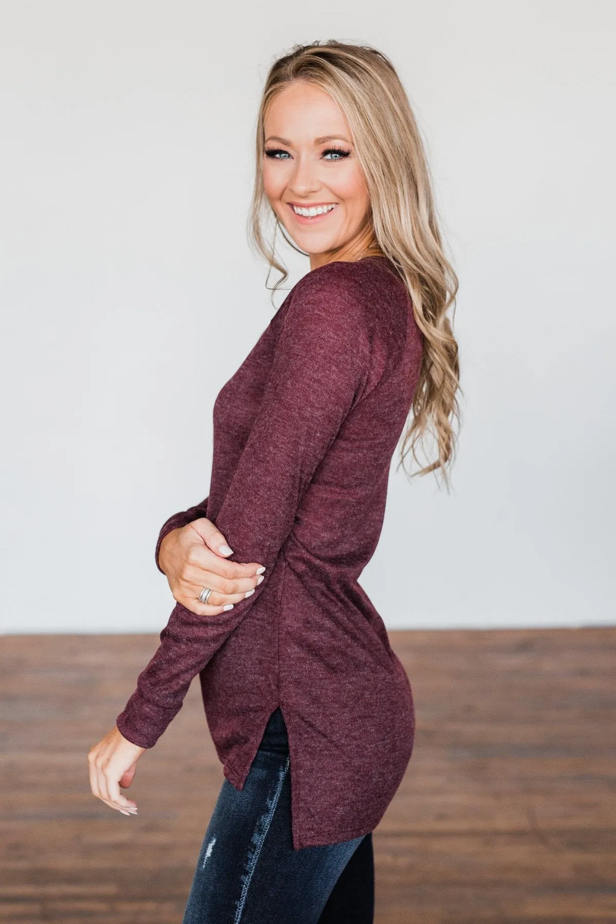 Burgundy Button Henley Top