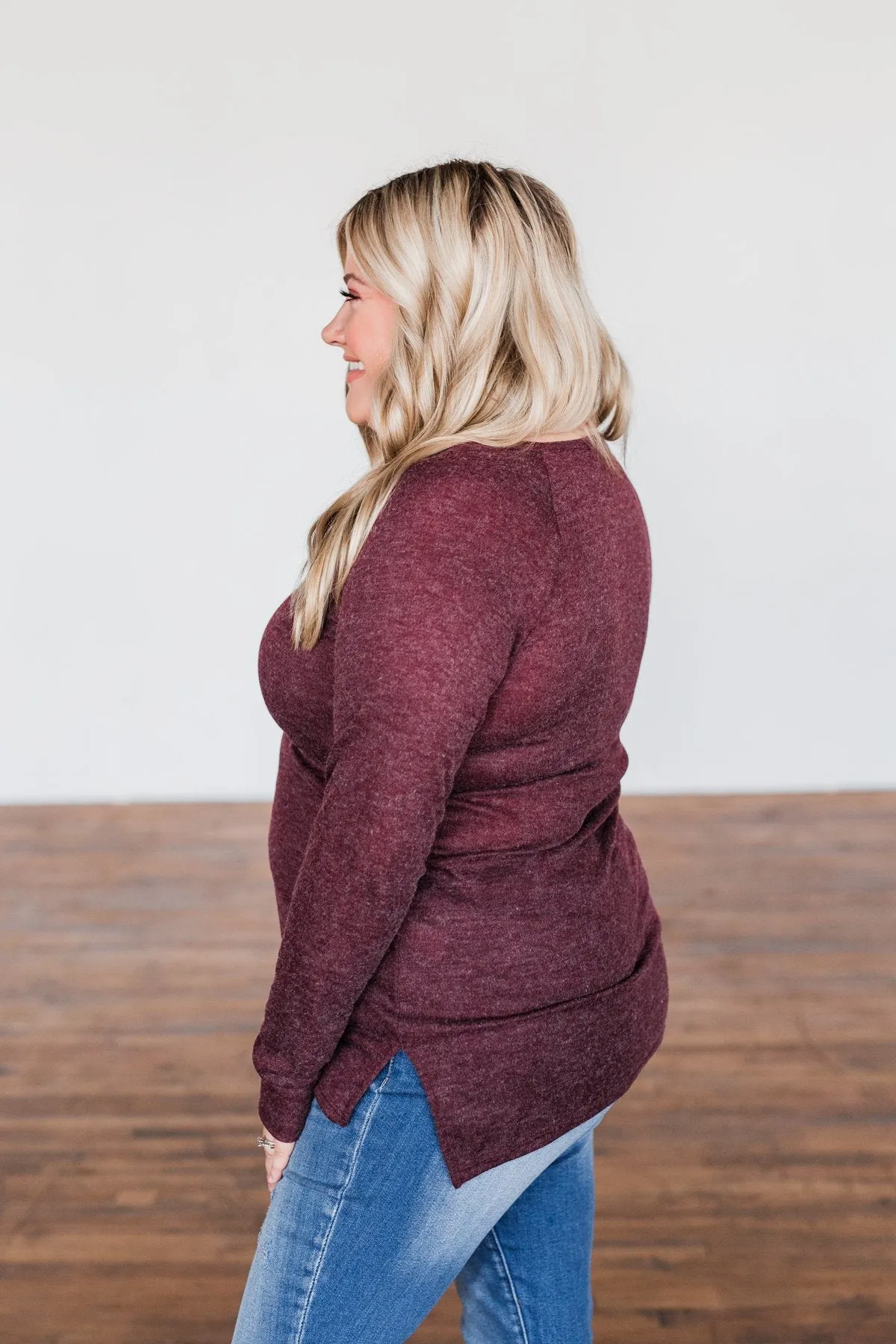 Burgundy Button Henley Top