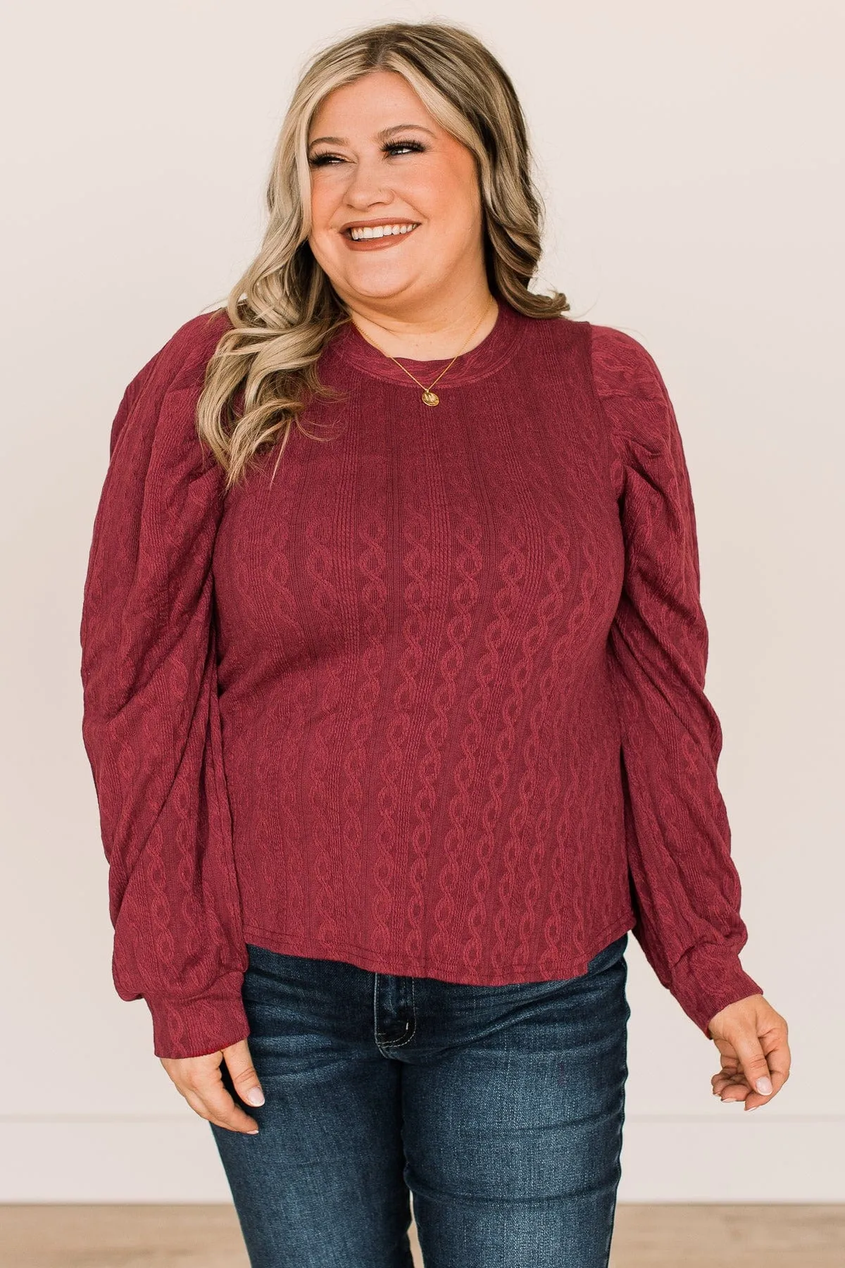 Burgundy Under The Mistletoe Knit Top