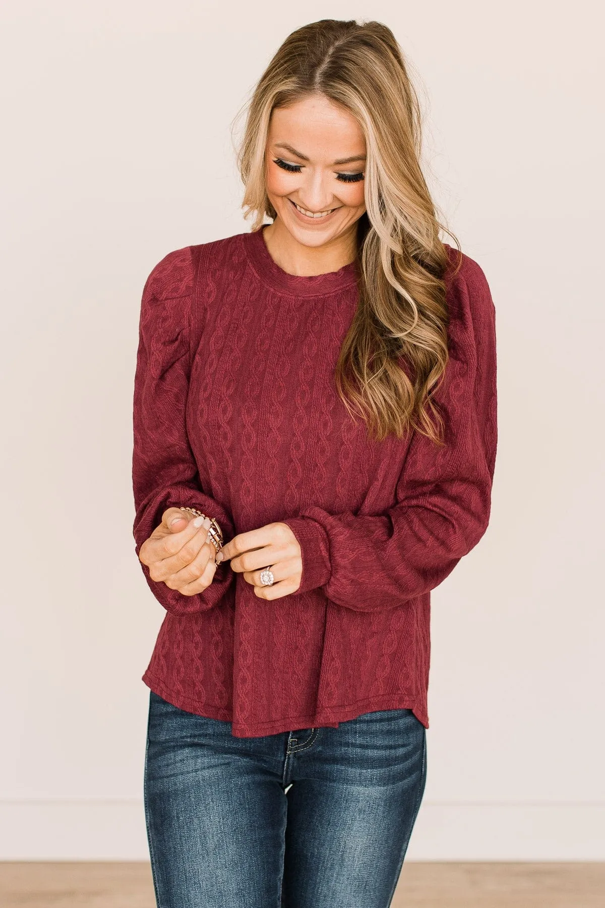 Burgundy Under The Mistletoe Knit Top