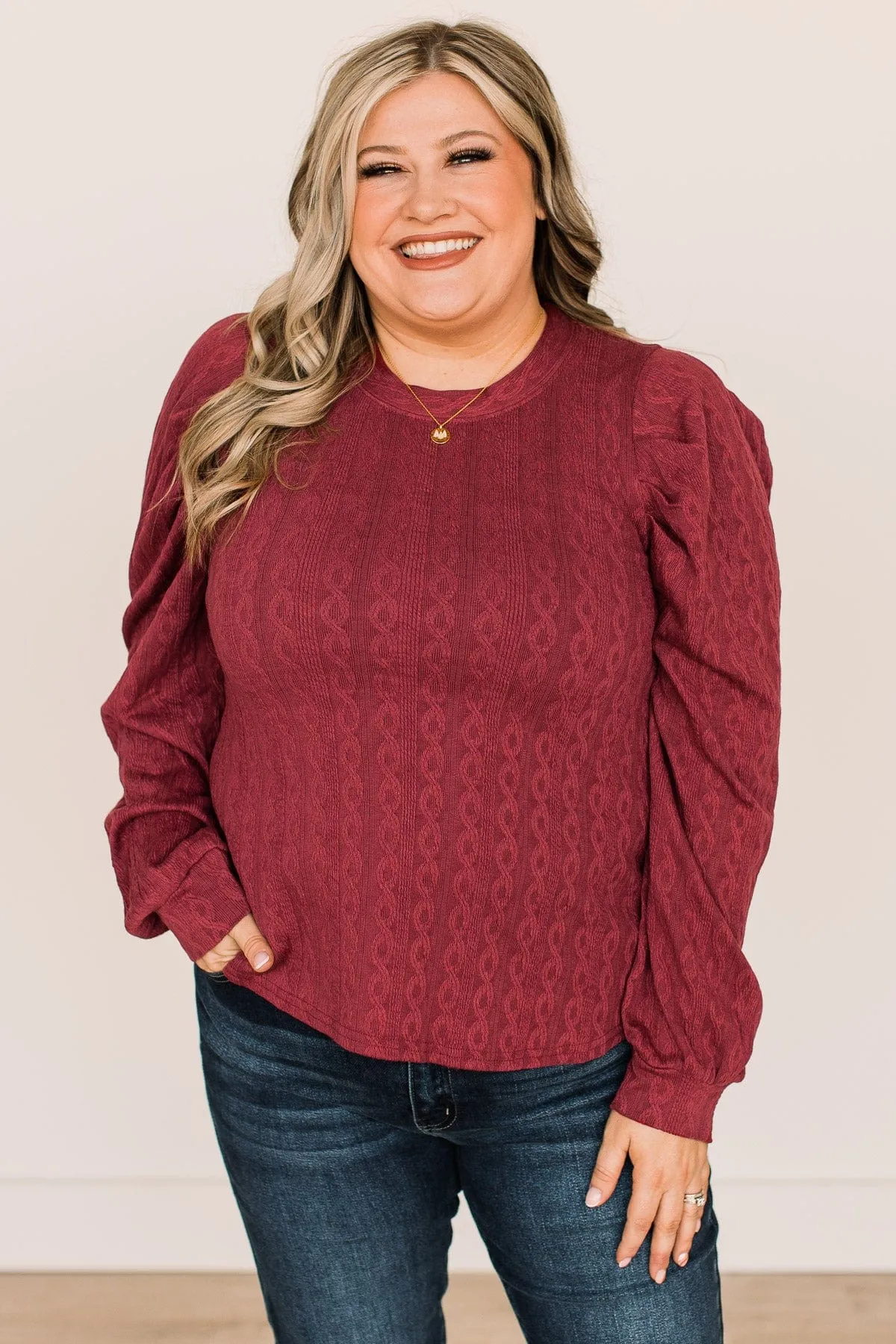 Burgundy Under The Mistletoe Knit Top