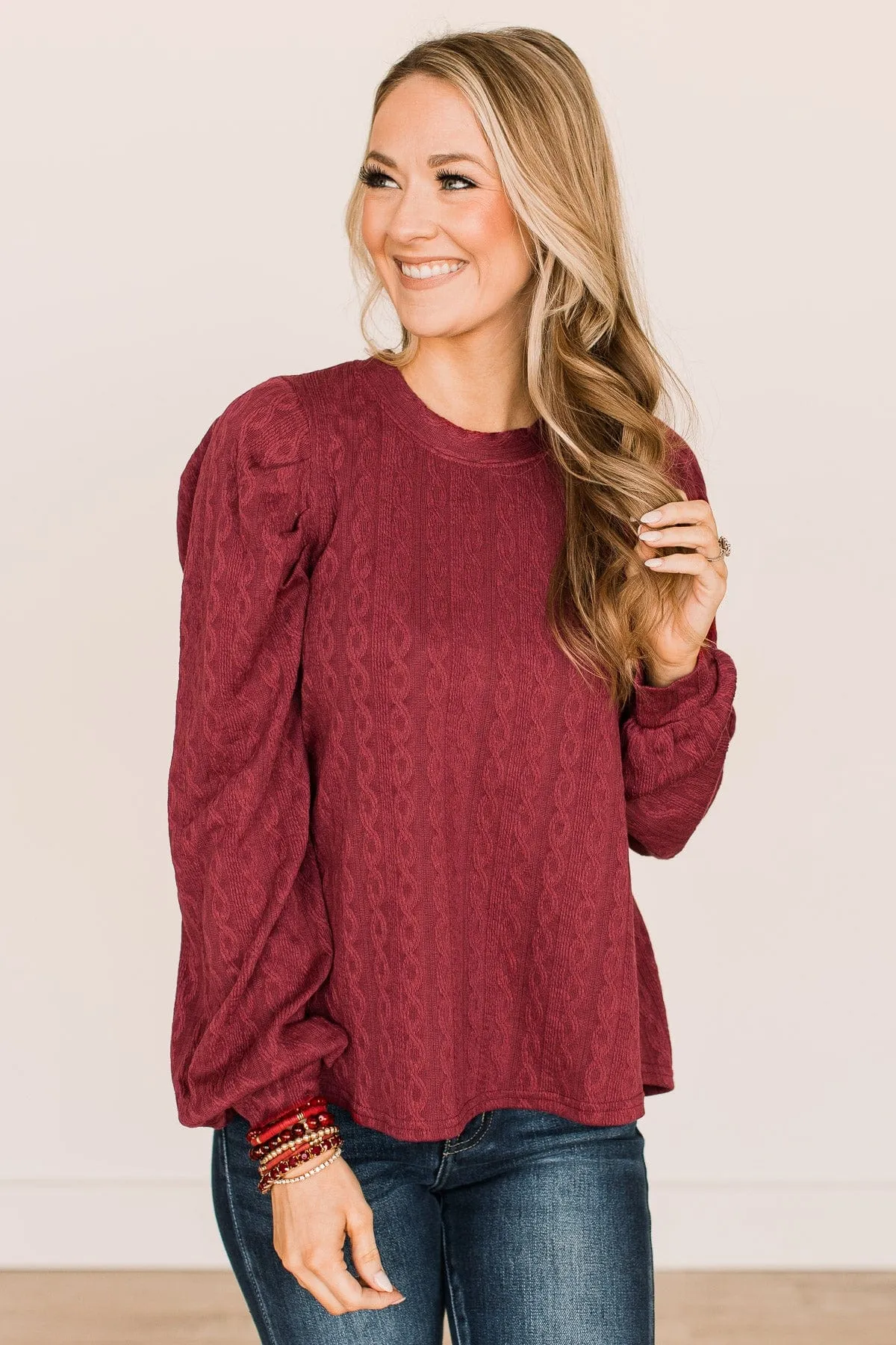 Burgundy Under The Mistletoe Knit Top