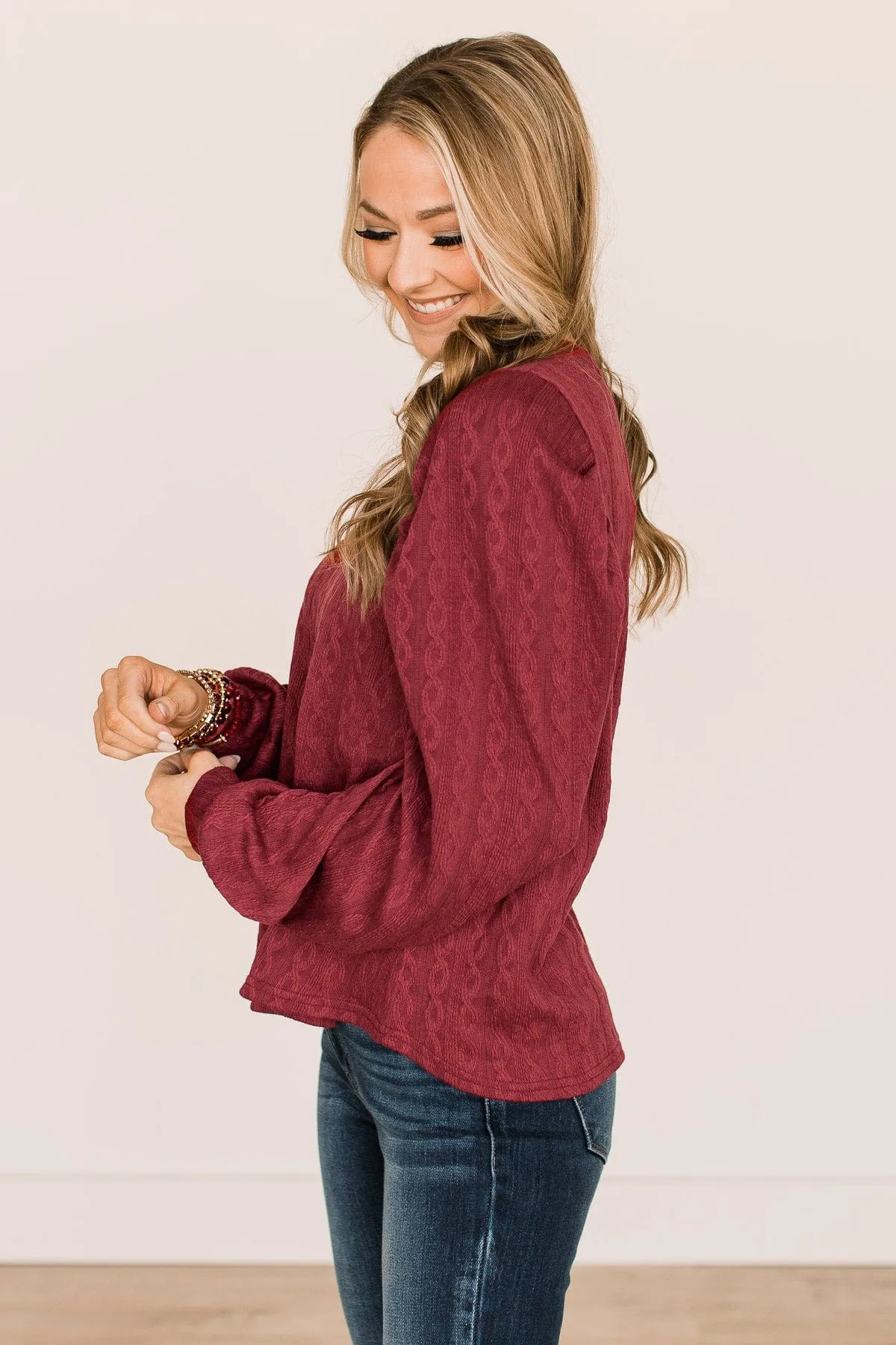 Burgundy Under The Mistletoe Knit Top