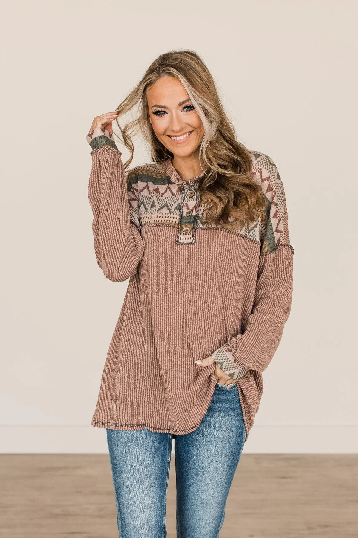 Camel Thinking Out Loud Knit Top