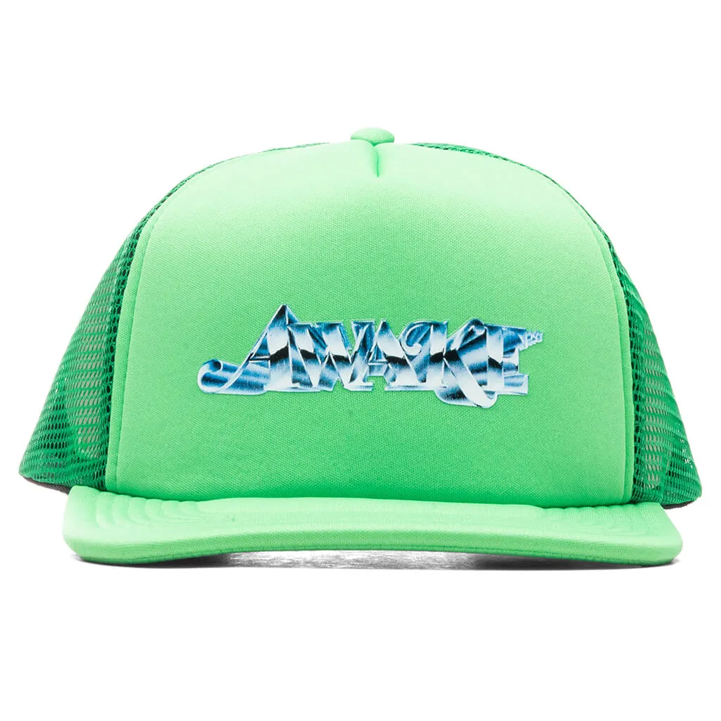 Awake Chrome Trucker Hat - Lime