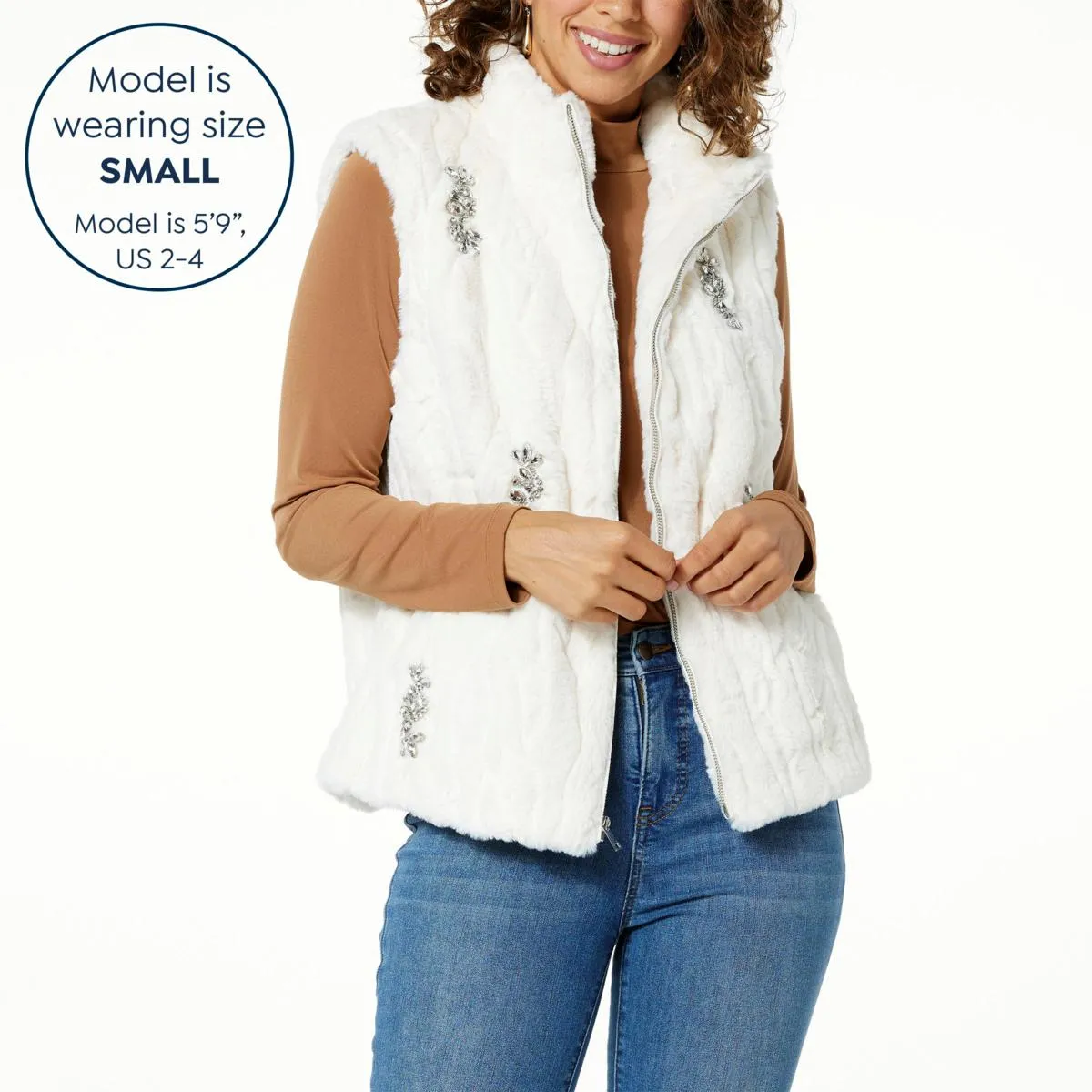 Colleen Lopez Embellished Faux Fur Vest