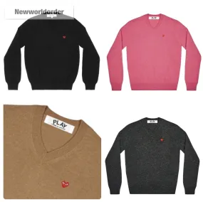 Wool Street Style Long Sleeves Plain Logo V-neck & Crew neck