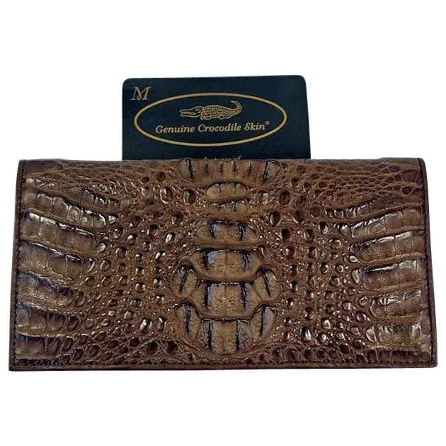 Dark Brown Crocodile Head Long Wallet