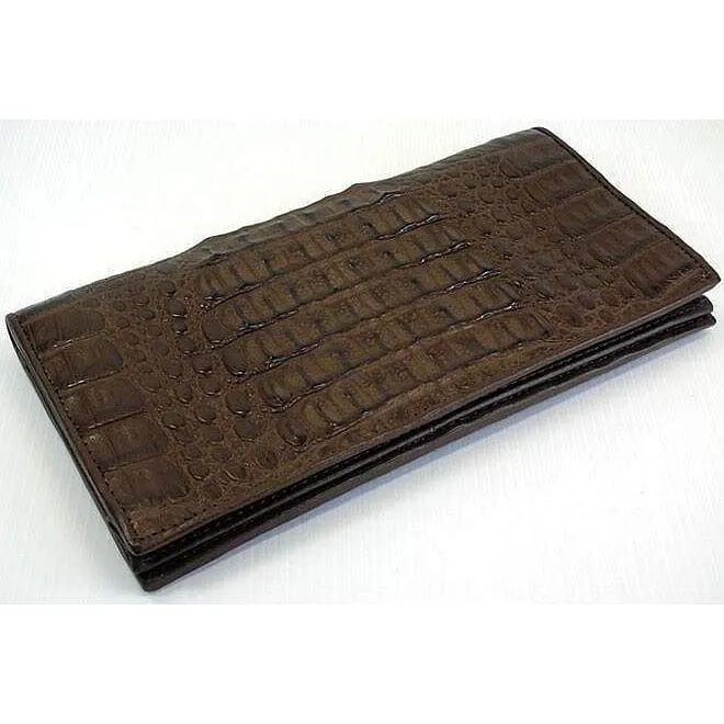 Dark Brown Crocodile Head Long Wallet