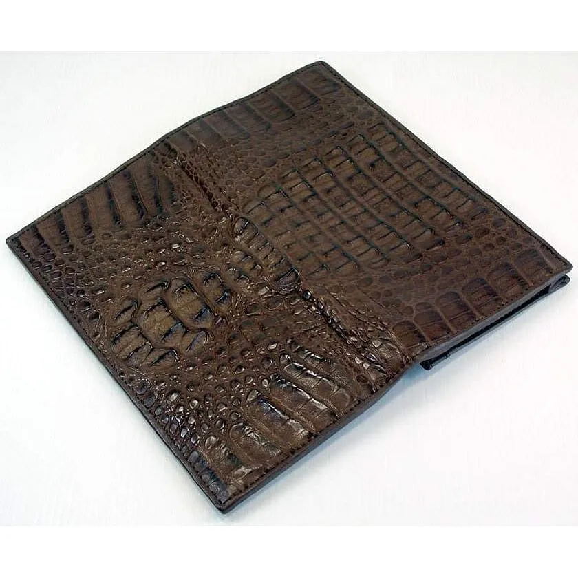 Dark Brown Crocodile Head Long Wallet