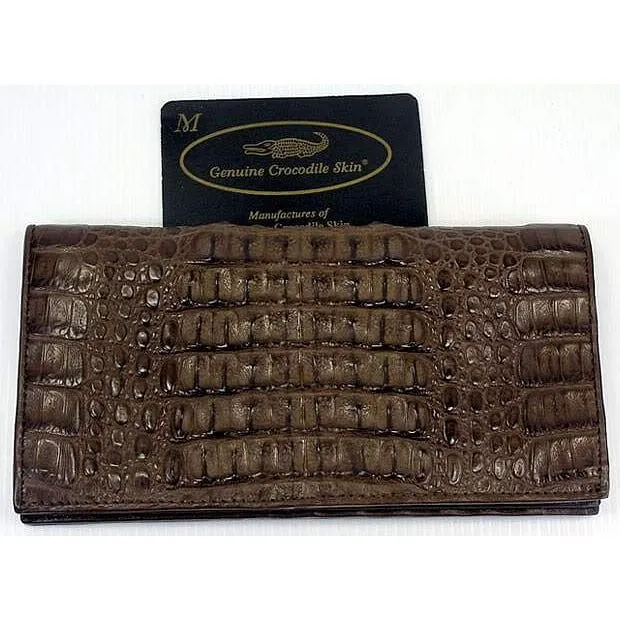 Dark Brown Crocodile Head Long Wallet