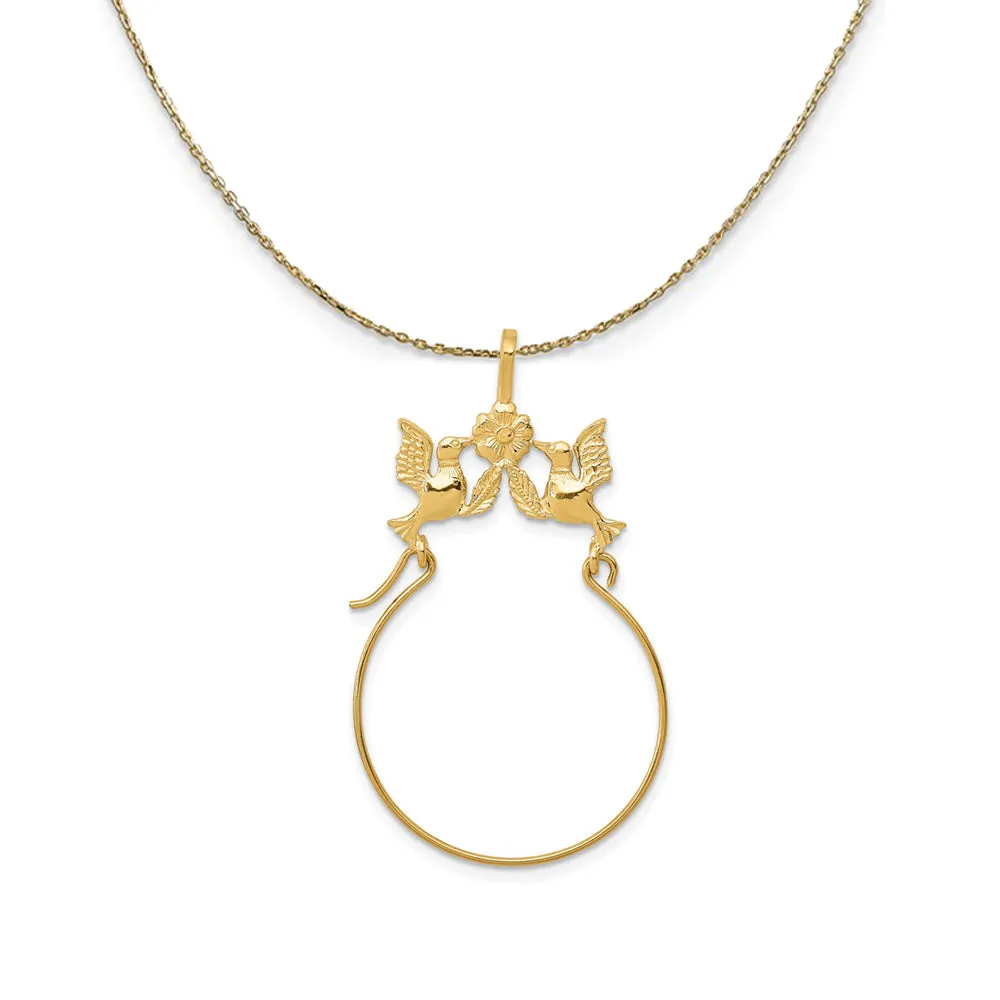 Yellow Gold Charm Holder Necklace with Doves and Flower